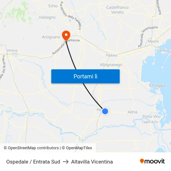 Ospedale / Entrata Sud to Altavilla Vicentina map