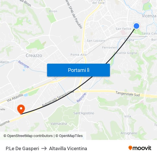 P.Le De Gasperi to Altavilla Vicentina map