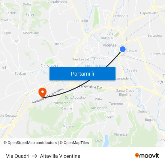 Via Quadri to Altavilla Vicentina map