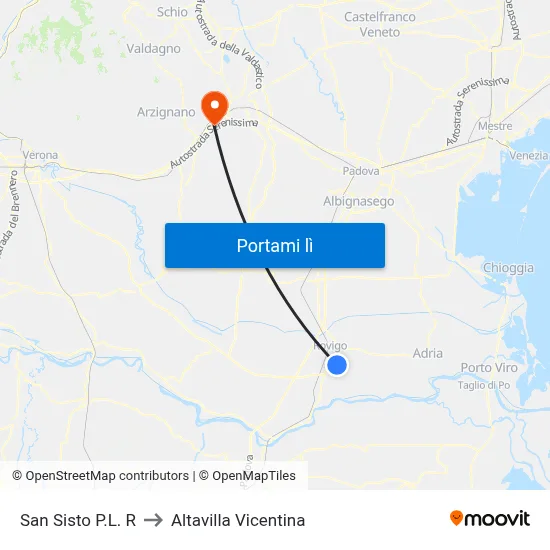 San Sisto P.L. R to Altavilla Vicentina map