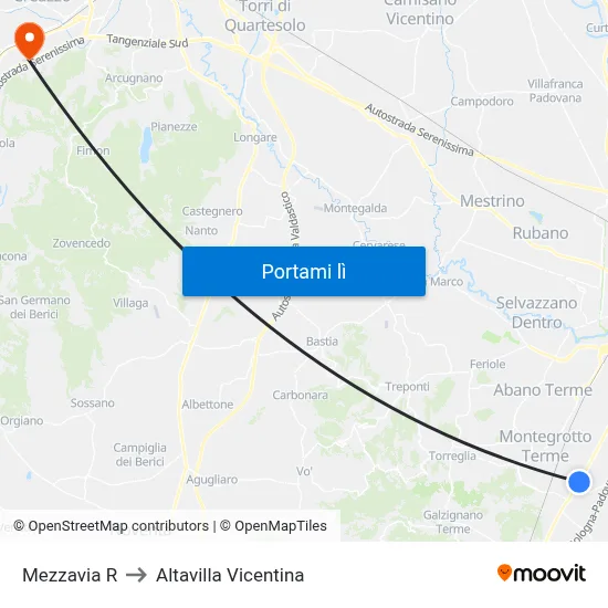 Mezzavia R to Altavilla Vicentina map
