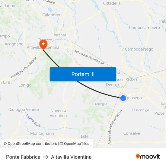 Ponte Fabbrica to Altavilla Vicentina map