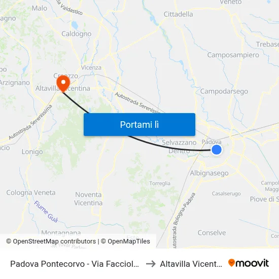 Padova Pontecorvo - Via Facciolati R to Altavilla Vicentina map