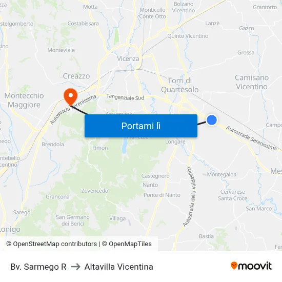 Bv. Sarmego R to Altavilla Vicentina map