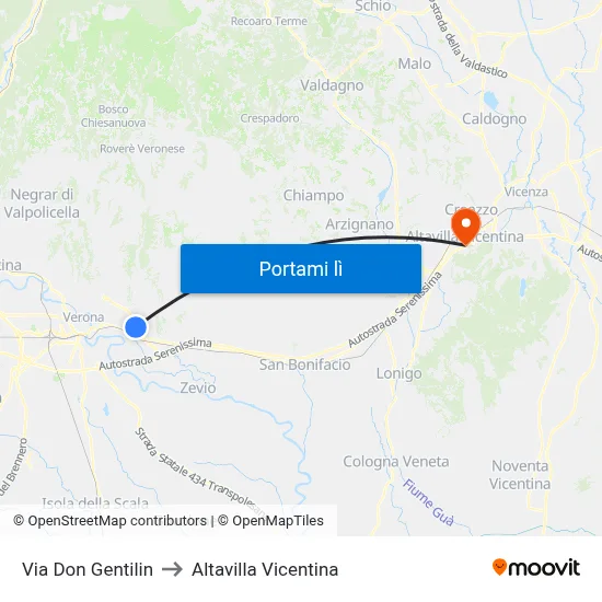 Via Don Gentilin to Altavilla Vicentina map