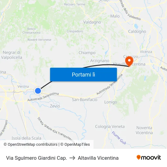 Via Sgulmero Giardini Cap. to Altavilla Vicentina map