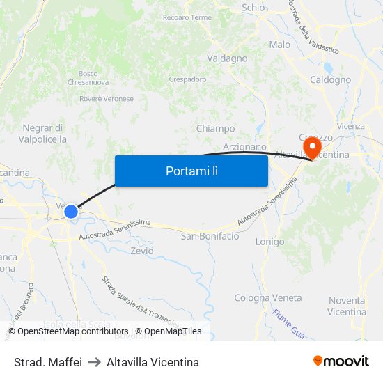 Stradone Maffei A to Altavilla Vicentina map