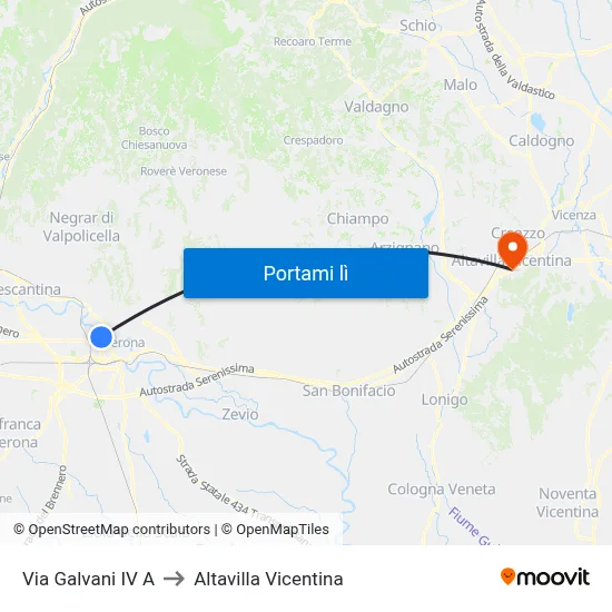 Via Galvani IV A to Altavilla Vicentina map