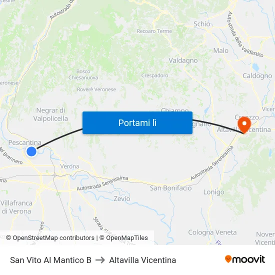 San Vito Al Mantico B to Altavilla Vicentina map