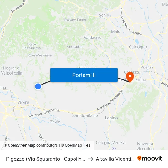 Pigozzo (Via Squaranto - Capolinea) to Altavilla Vicentina map