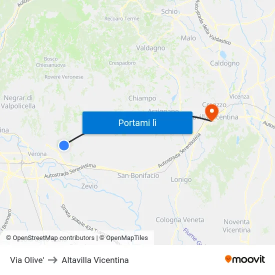 Via Olive' to Altavilla Vicentina map