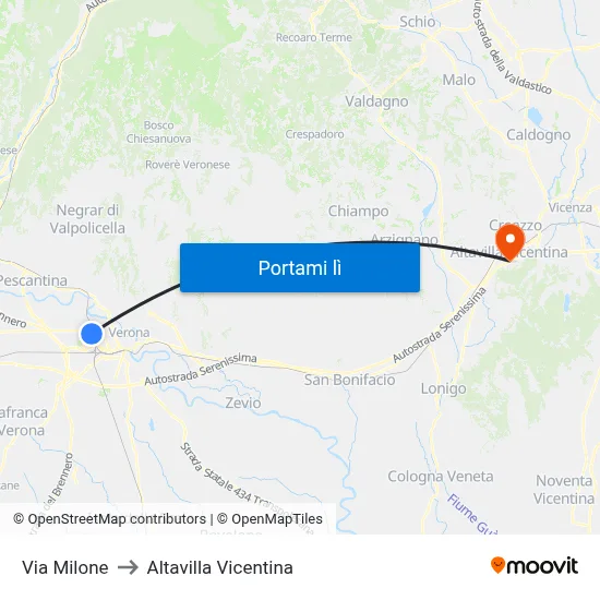 Via Milone to Altavilla Vicentina map