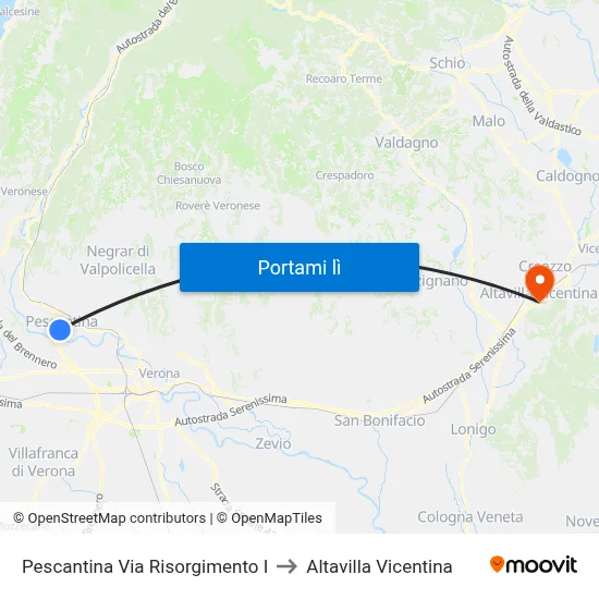 Pescantina Via Risorgimento I to Altavilla Vicentina map