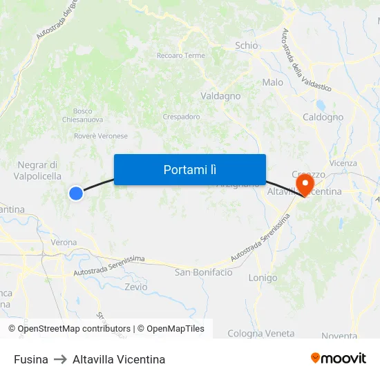 Fusina to Altavilla Vicentina map