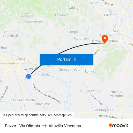 Pozzo - Via Olimpia to Altavilla Vicentina map