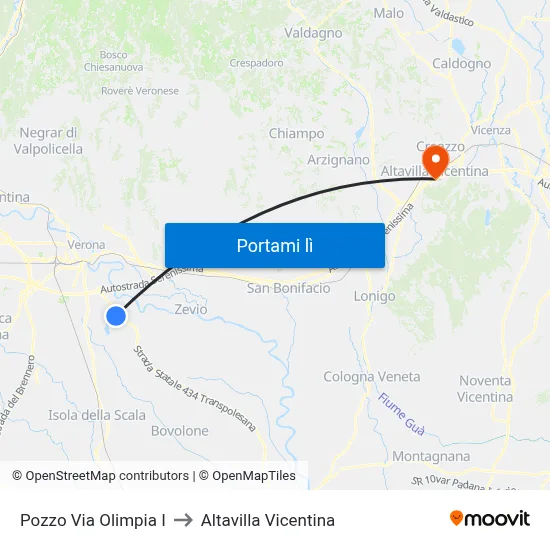 Pozzo Via Olimpia I to Altavilla Vicentina map
