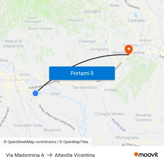 Via Madonnina A to Altavilla Vicentina map