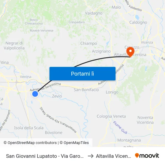 San Giovanni Lupatoto - Via Garofoli IV to Altavilla Vicentina map
