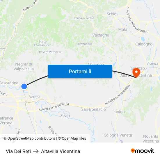 Via Dei Reti to Altavilla Vicentina map