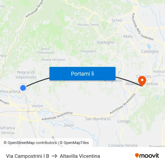 Via Campostrini I B to Altavilla Vicentina map