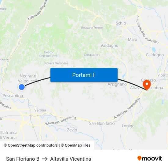 San Floriano B to Altavilla Vicentina map
