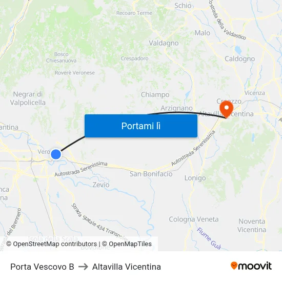 Porta Vescovo B to Altavilla Vicentina map
