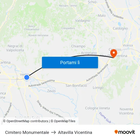 Cimitero Monumentale to Altavilla Vicentina map