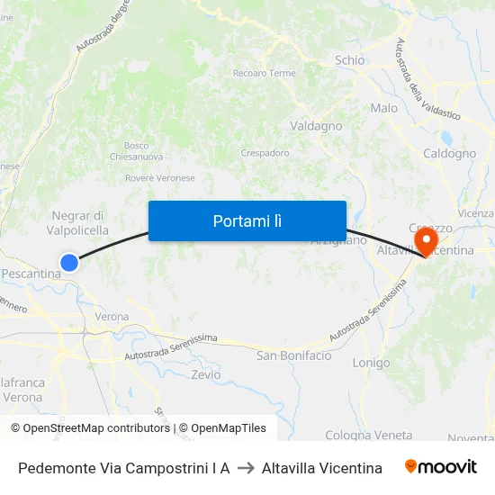 Pedemonte Via Campostrini I A to Altavilla Vicentina map