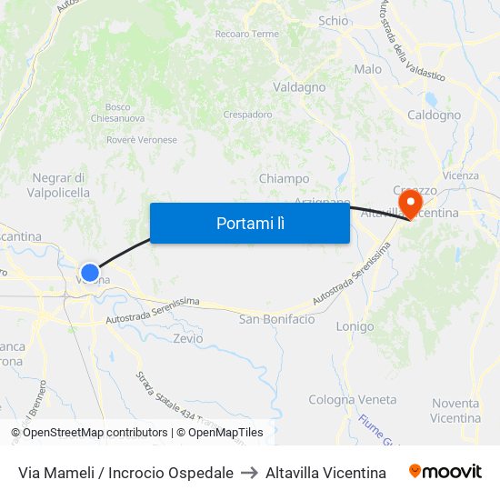 Via Mameli / Incrocio Ospedale to Altavilla Vicentina map
