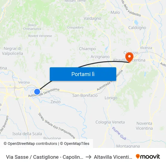 Via Sasse / Castiglione - Capolinea to Altavilla Vicentina map