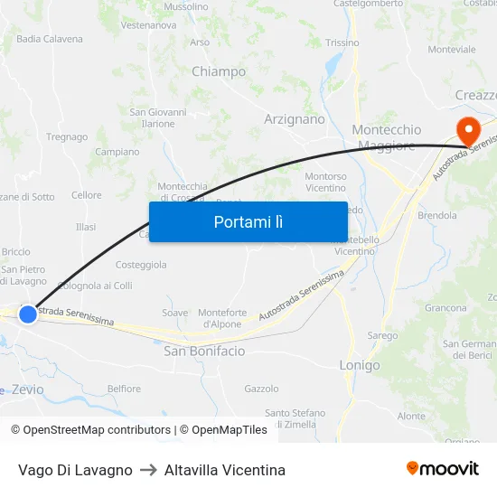 Vago Di Lavagno to Altavilla Vicentina map