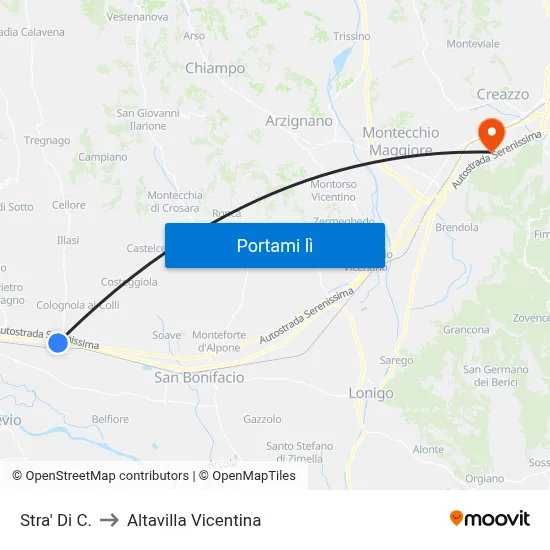 Stra' Di C. to Altavilla Vicentina map