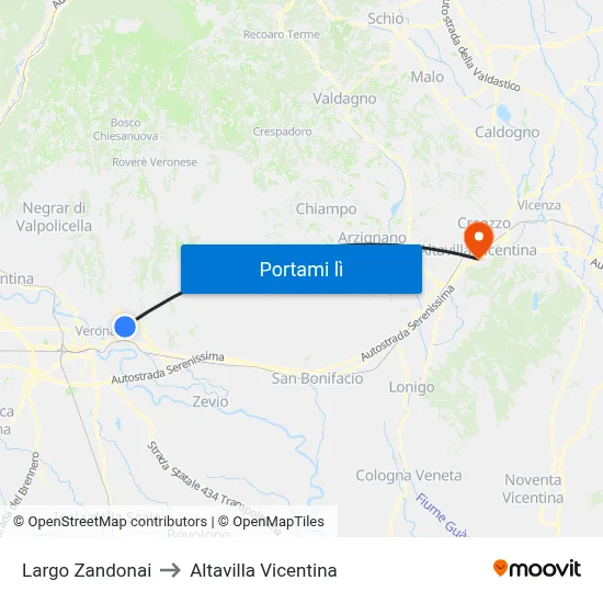 Largo Zandonai to Altavilla Vicentina map