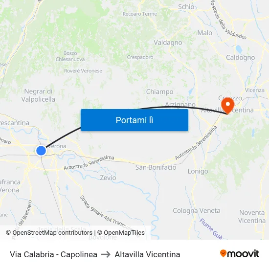 Via Calabria - Capolinea to Altavilla Vicentina map