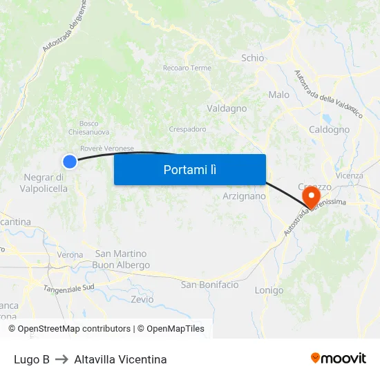 Lugo B to Altavilla Vicentina map