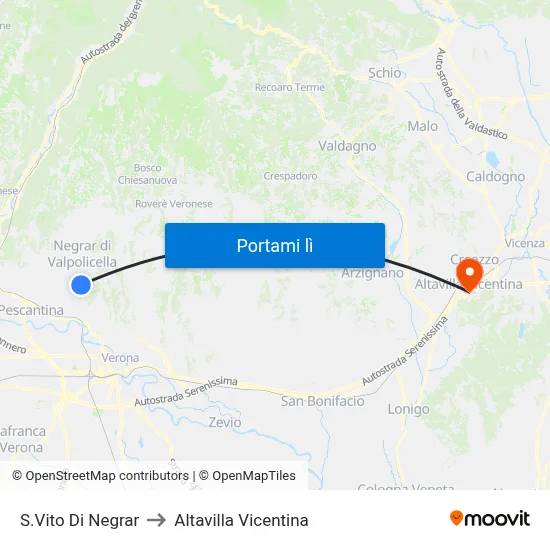 S.Vito Di Negrar to Altavilla Vicentina map