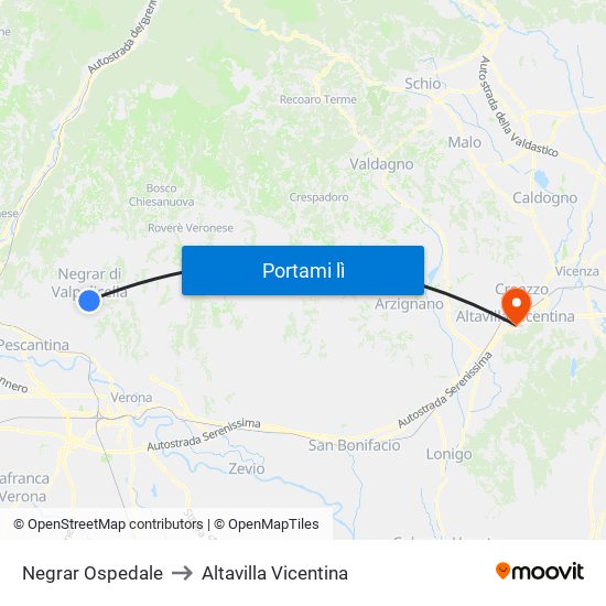 Negrar Ospedale to Altavilla Vicentina map