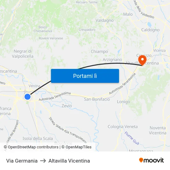 Via Germania to Altavilla Vicentina map