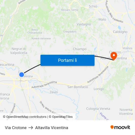 Via Crotone to Altavilla Vicentina map