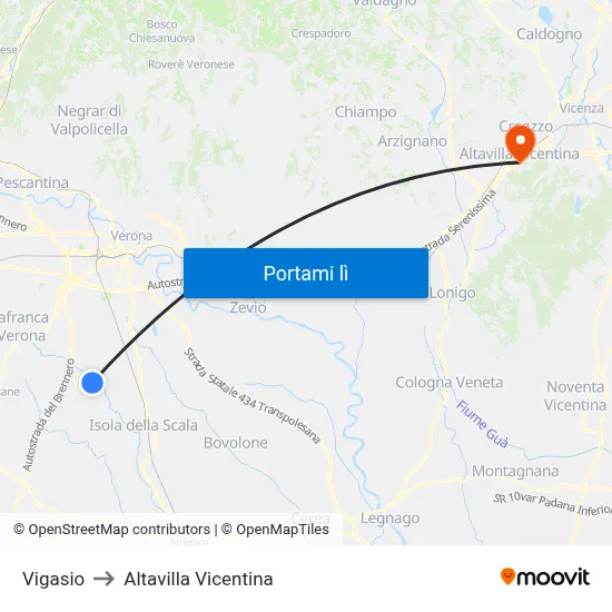 Vigasio to Altavilla Vicentina map