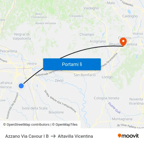 Azzano Via Cavour I B to Altavilla Vicentina map