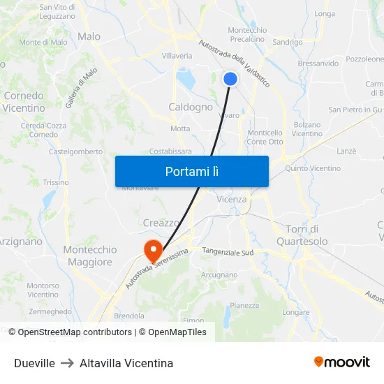 Dueville to Altavilla Vicentina map