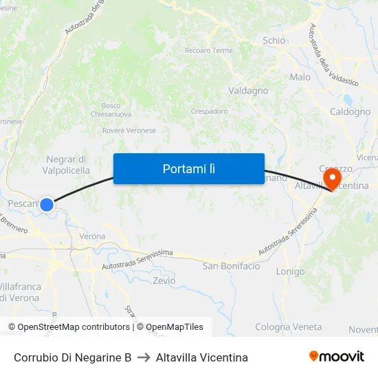 Corrubio Di Negarine B to Altavilla Vicentina map