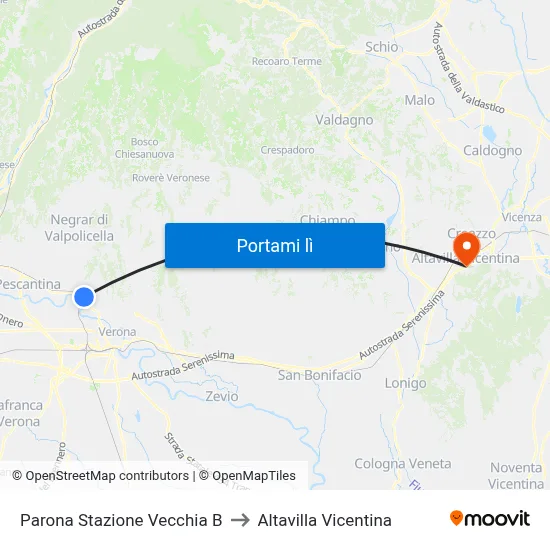 Parona Stazione Vecchia B to Altavilla Vicentina map