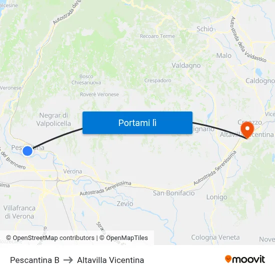 Pescantina B to Altavilla Vicentina map