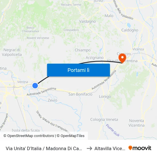 Via Unita' D'Italia / Madonna Di Campagna A to Altavilla Vicentina map