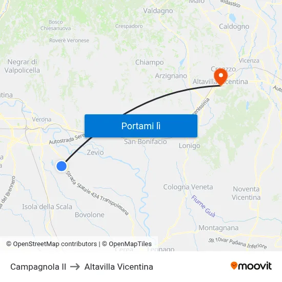 Campagnola II to Altavilla Vicentina map