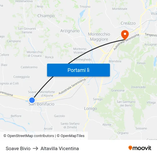 Soave Bivio to Altavilla Vicentina map