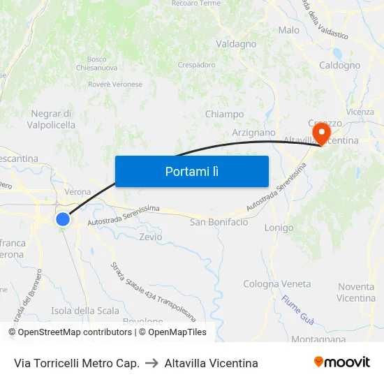 Via Torricelli Metro Cap. to Altavilla Vicentina map