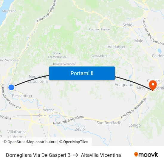 Domegliara Via De Gasperi B to Altavilla Vicentina map